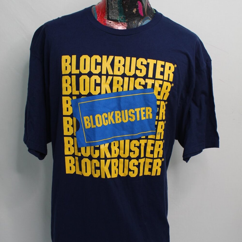 Blockbuster Video Store Blue Mens 2XLT Ticket Stub Spellout Tshirt